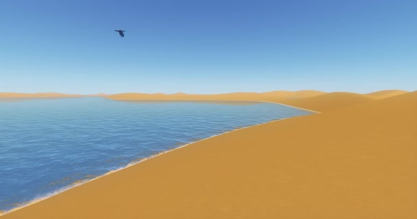 4k Águilas flotando sobre el desierto y el lago azul, Oasis del desierto y el océano . — Vídeos de Stock