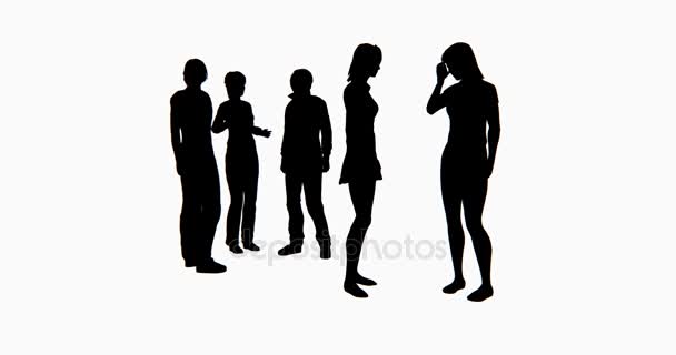 Silhouette 4k Business people parlant ou utilisant des téléphones mobiles . — Video