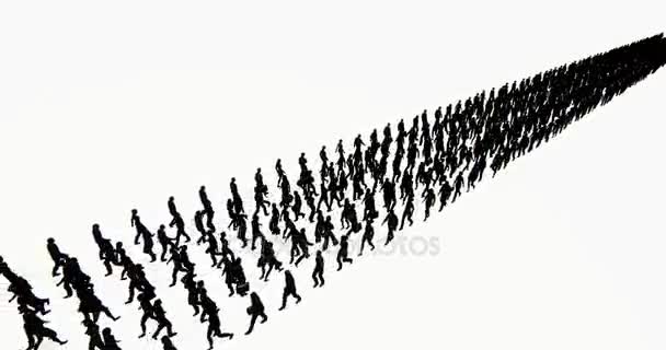 4 k を歩く人々 の群衆と化した行の配列、ビジネスマンのシルエット、軍の行列. — ストック動画