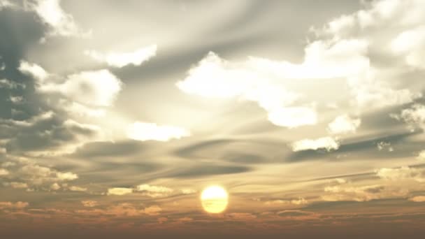 4 k 游戏中时光倒流运行云在日落，从远处看，日落场景来. — 图库视频影像