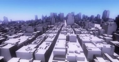 3B sanal geometrik şehir binaları, web teknoloji üzerinde uçan 4 k soyut kentsel,.