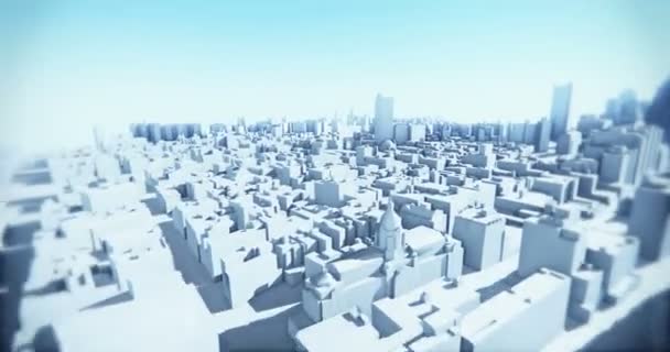 4 k abstract urban, flyger över 3d virtuella geometriska staden byggnader, web tech. — Stockvideo