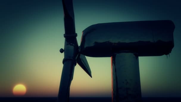 4 k větrný mlýn turbíny čisté při západu slunce, zelená větrné energie, nová moc. — Stock video