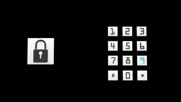 4k password di ingresso, blocco bigital aperto, sfondo tecnico . — Video Stock