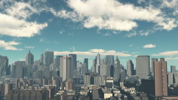 4k, timelapse cloud fly over urban building and rascacielos, escena de la ciudad de Nueva York . — Vídeos de Stock