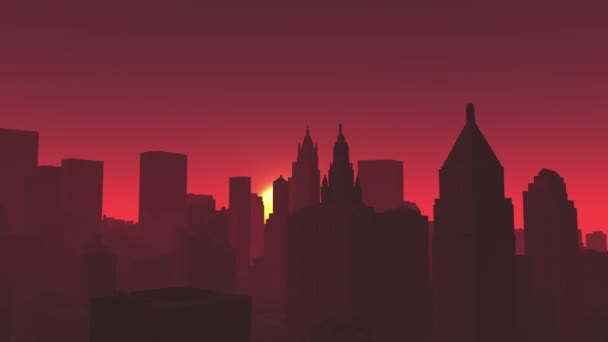 4k, lever de soleil intemporel, immeuble d'affaires urbain et gratte-ciel, New York Scène — Video