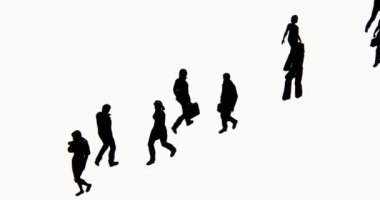 4 k insanlar kalabalık yürüyüş, işadamı siluet.