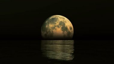 4 k timelapse Dolunay geceleri, bilim kurgu sahne denizden yükselir.