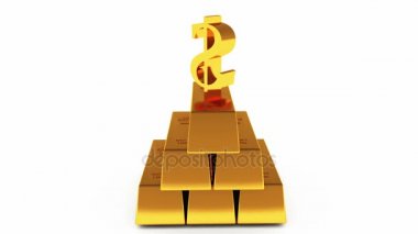 4 k Altın külçe ve döndürme Doları sembolü, servet Ingot lüks mallar Finans.