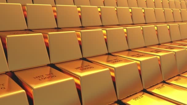 4 тыс. золотых слитков золотых слитков казначейства Слитки роскоши торговли товарами . — стоковое видео