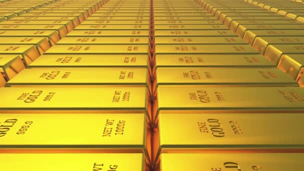 4k guld omyntat guld barer treasury rikedom göt finans lyxvaror handel. — Stockvideo