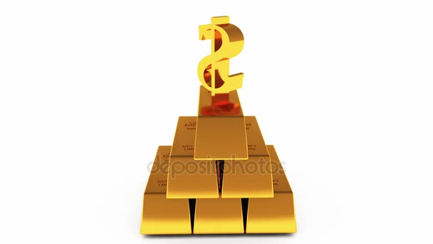 4 k Gold bullion & roteren dollarteken, rijkdom ingots luxe financiering van goederen. — Stockvideo