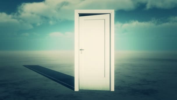4 k オープン ドア ・広い平野には雲を飛んでタイムラプス - サイファイのシーン. — ストック動画