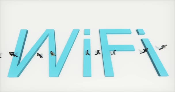 4 k ανθρώπους που περπατούν στην κορυφή wifi σύμβολο, σύμβολο web tech. — Αρχείο Βίντεο