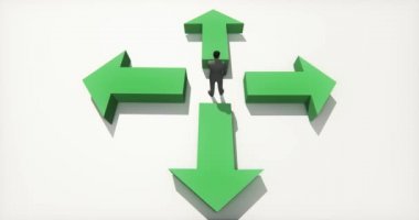 dört ok, merkezi üzerinde duran 4 k iş adamları yön seçin.