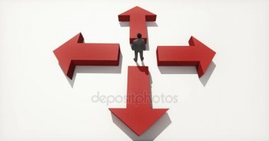 dört ok, merkezi üzerinde duran 4 k iş adamları yön seçin.