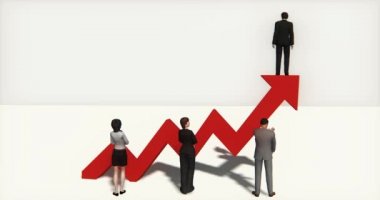 4 k iş takım ayakta 3d kırmızı pozitif eğilim ok üstünde.