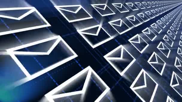4 k、E メールの封筒、フライング メール、画面で将来の技術の背景. — ストック動画