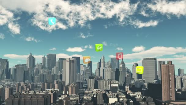 4k, Atualizar o informativo para nuvem, baixar dados para modernos ícones urbanos, internet — Vídeo de Stock
