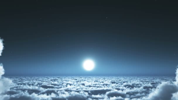 4 k 游戏中时光倒流夜航班机在云大众，月亮与天上的天空，高空外 — 图库视频影像