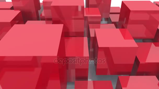 4k, abstrakt 3d röd metall kuber animation bakgrund. — Stockvideo