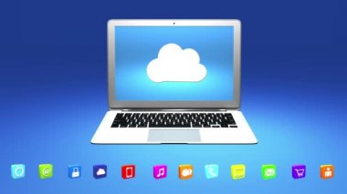 4 k, Internet kavramı, çevrimiçi hizmetler simgeler, bulut bilgisayar, dizüstü bilgisayar backgroud.