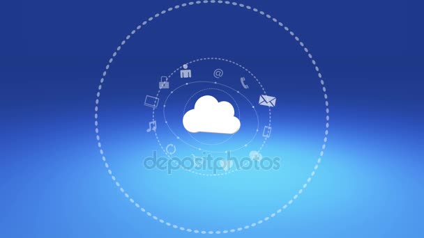 4k, concept internet, icônes de services en ligne, médias sociaux autour du stockage en nuage . — Video