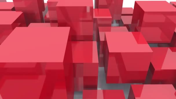 4k, abstraktní pozadí 3d animace červené kovové kostky. — Stock video