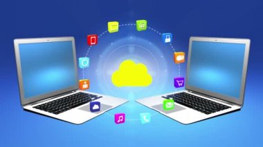 4 k, Internet kavramı, çevrimiçi hizmetler simgeler, sosyal medya etrafında bulut bilgisayar.