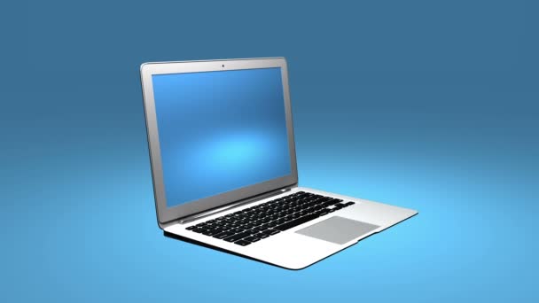 4k, laptop com tela azul . — Vídeo de Stock