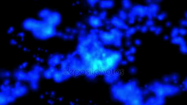 4k Синій товстий рідкий ланцюг, світло, магічні мікроби та бризки дула під глибоко — стокове відео