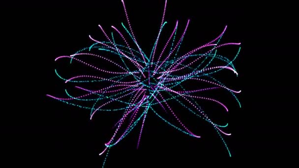4 k abstracte deeltjes glasvezel kabel vuurwerk lijnen ruimte achtergrond. — Stockvideo