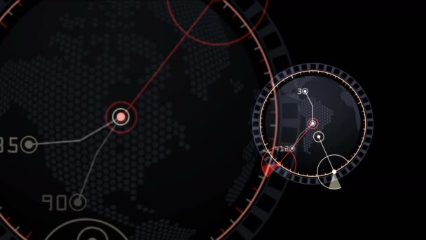4k global gps Erde Stadtplan Militär Radar GPS Bildschirm Navigationsschnittstelle. — Stockvideo