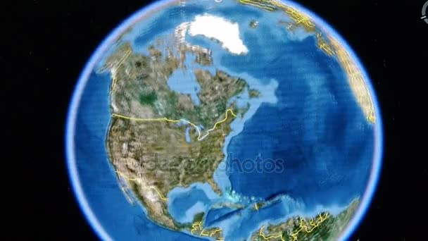 Touch globo mapa en ipad, ampliado a la ciudad de Nueva York de Estados Unidos de América . — Vídeos de Stock