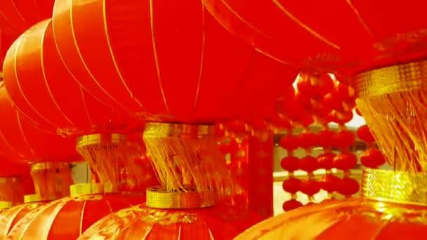 Red lanterns tassel swaying in wind,elements of East,china new year. — Stock Video
