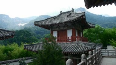 Çin antik tapınak mimarisi ormandaki, bambu dağ tepe.