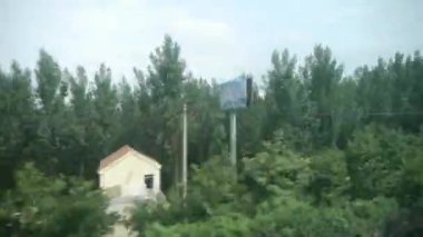 Yoğun yeşil ormanda orman kırsal kırsal kesimde. Hız treni seyahat, dışarı sahne