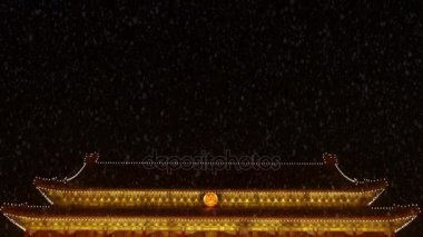 Çin-Aralık 08, 2016:closeup Çin Pekin Tiananmen ulusal amblemi ve yağan kar.