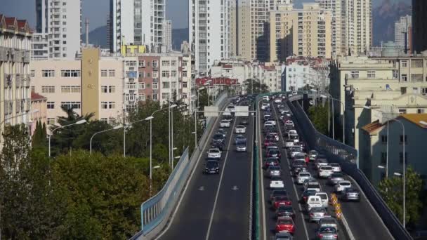 China-Sep 08,2016: tráfego no viaduto, tempo de congestionamento de tráfego . — Vídeo de Stock