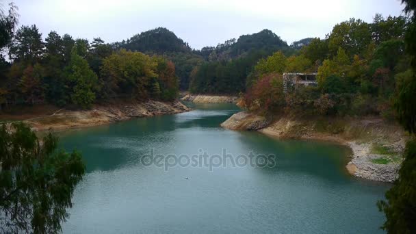 Foresta su isola e lago verde scuro, Cina Kuril lago, provincia di jiangsu . — Video Stock