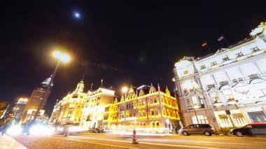 zaman atlamalı Shanghai bund trafik ve yaya gece, eski kafalı iş b