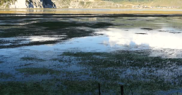 4k mountain & clouds reflect on lake,Napahai wetlands Shangri-La,china. — Stock Video