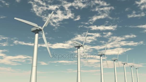 Turbinas de moinho de vento 4k limpas, energia eólica verde, novo poder, nuvem timelapse . — Vídeo de Stock