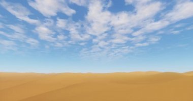 4k çöl ve kum tepeleri üzerinde uçan bulut.