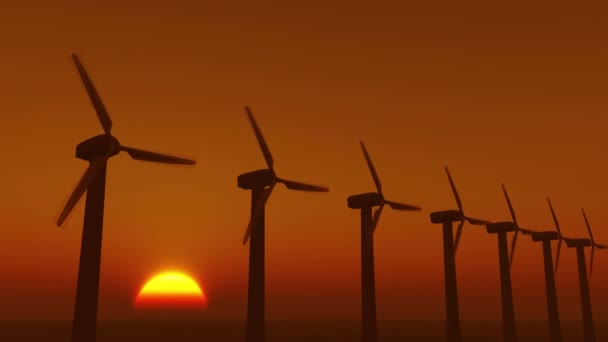 Turbinas de molino de viento 4k limpias al amanecer, energía eólica verde, nueva potencia . — Vídeos de Stock