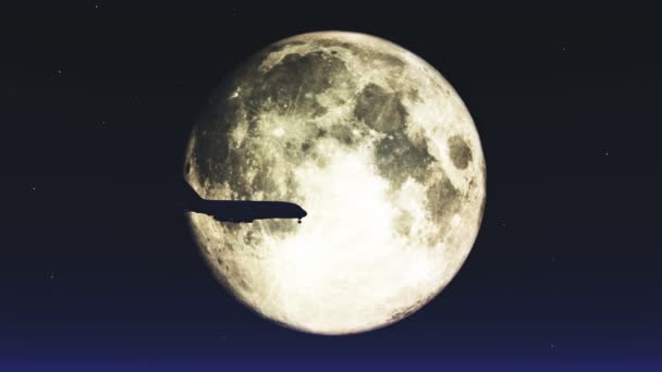 4k Avión que cruza la luna . — Vídeos de Stock