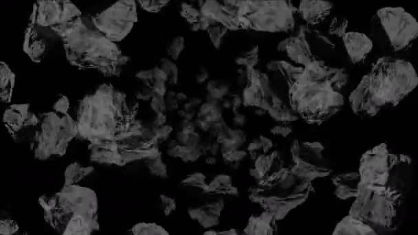 4k Meteorite mineraria pietra rotolamento universo spaziale, particelle di detriti di minerale di carbone . — Video Stock