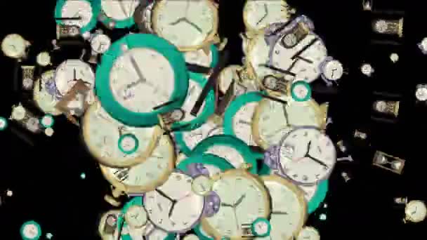 4 k ρολόι ρολόι πίνακα παρασκηνίου, χρόνος διαστήματος σωματιδίων επιστημονικής φαντασίας σκηνικό. — Αρχείο Βίντεο