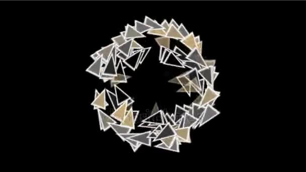 4 k Swirl eddy wind cycloon, abstracte geometrie van de driehoeken, spray deeltje vuurwerk — Stockvideo