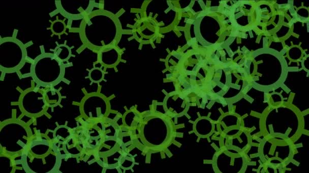 Système de roue à engrenages verts rotatifs 4k, fond abstrait de l'industrie . — Video